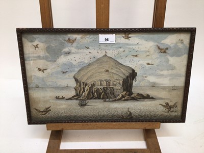 Lot 96 - English School 17th/18th Century, A hand coloured engraving of the Bass Rock, from the south shore, numbered 67, in dark frame, 23 x 40cm.