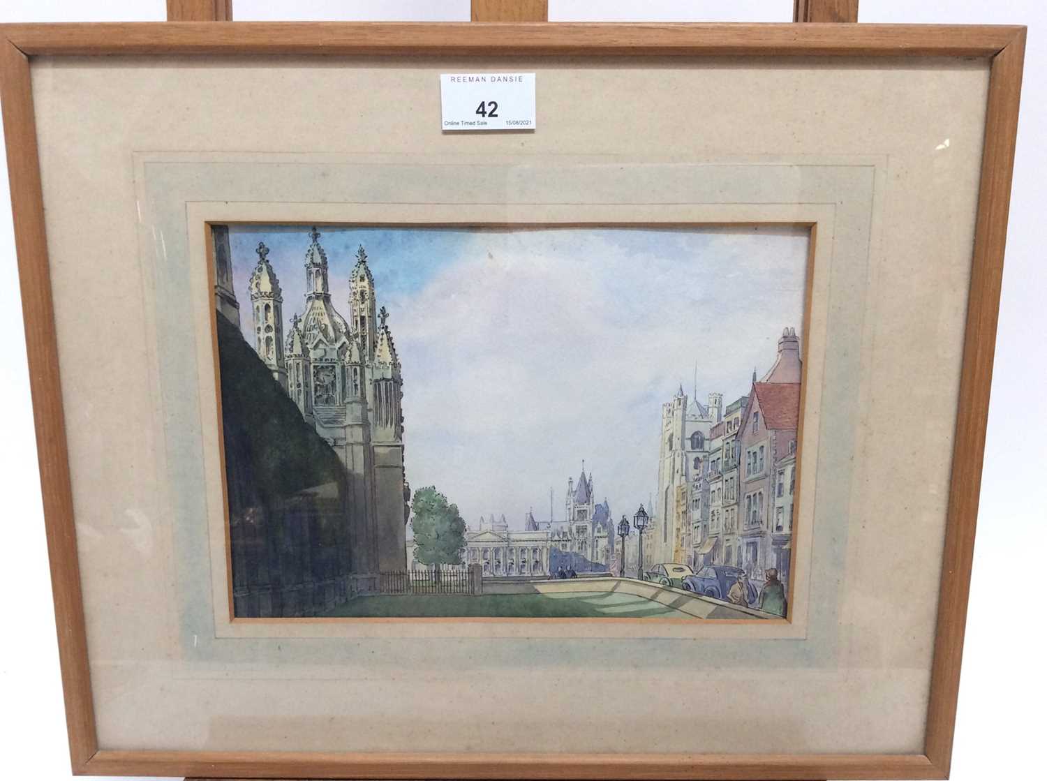 Lot 42 - Mid 20th century English School ink and watercolour - a city view, apparently unsigned, 18cm x 25cm, in glazed frame