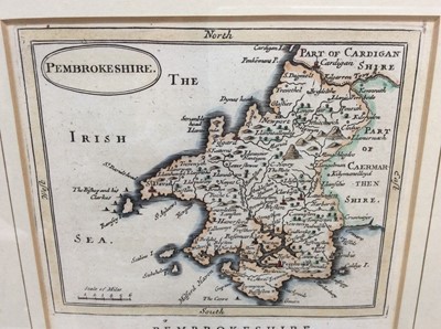 Lot 44 - 18th century hand coloured engraved map of Pembrokeshire, 23cm x 16cm, in glazed frame