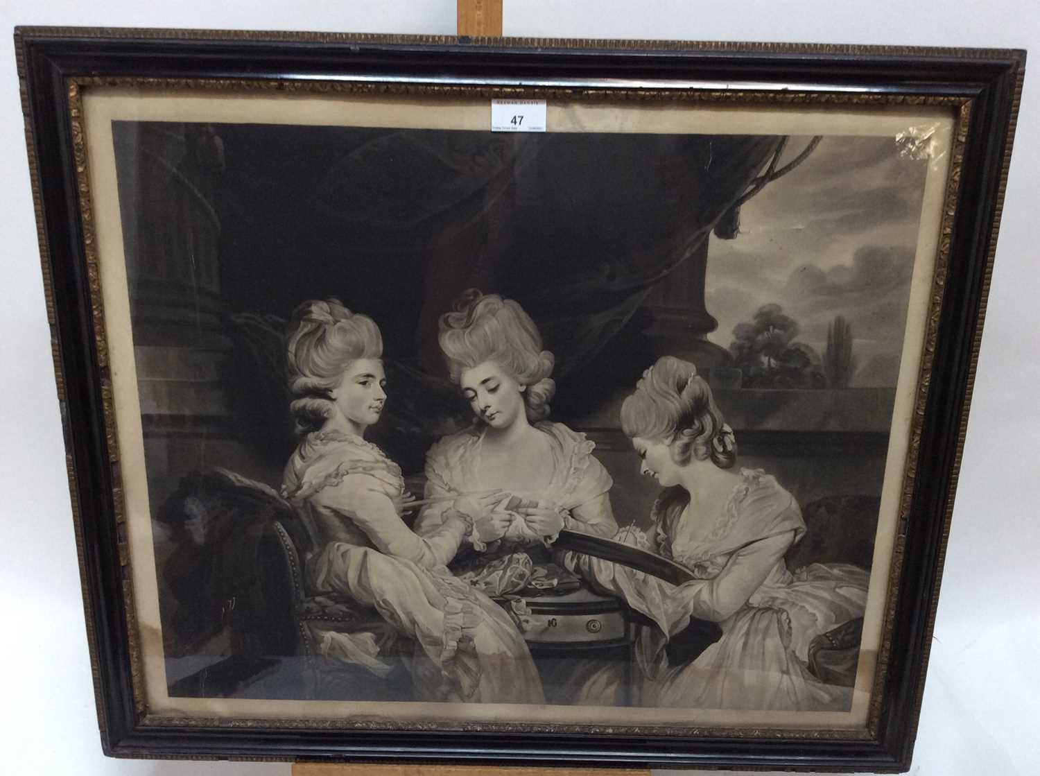 Lot 47 - After Reynolds, black and white engraving - The Ladies Waldegrave, 50cm x 60cm, in glazed gilt and ebonised frame