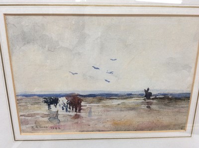 Lot 53 - Reginald Grenville Eves (1876-1941) watercolour - Landscape, signed and dated 1892, 13.5cm x 20cm, in glazed gilt frame
