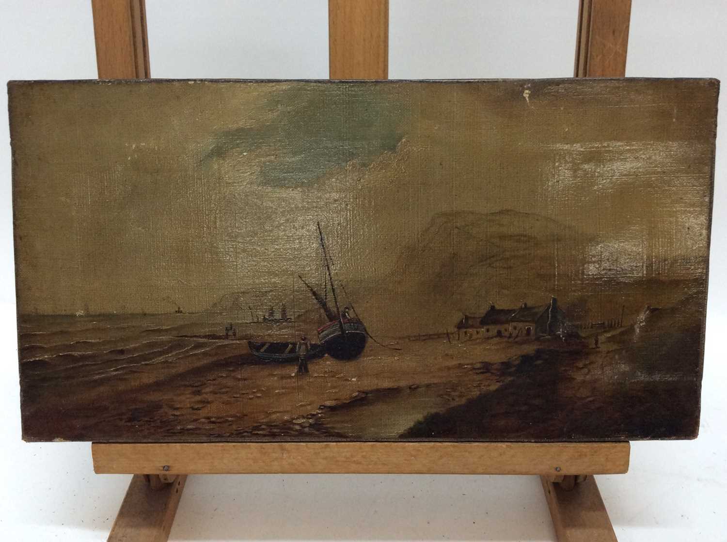 Lot 55 - Victorian Naive School oil on canvas - Yorkshire Coast, inscribed verso, 20cm x 38cm, unframed