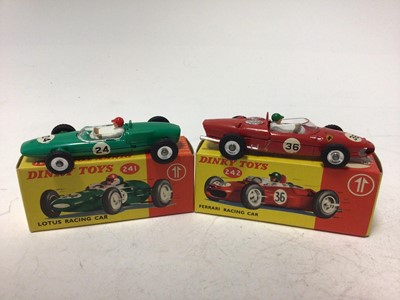 Lot 2125 - Dinky BRM Racing Car No 243, Ferrari Racing Car No 242, Cooper Racing Car No 240, Lotus racing Car No 241, all boxed (4)