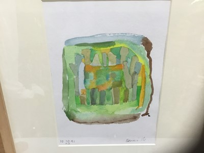 Lot 78 - MO (Contemporary) colour aquatint, lemon grove, signed dated '92, numbered 3/50, 19 x 30cm, glazed frame, together with a small watercolour indistinctly signed and numbered 10-10-9. (2)