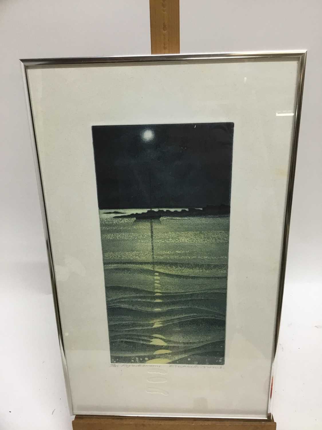 Lot 88 - Elizabeth Morris (Contemporary) etching and aquatint, The reflected moons, signed numbered and inscribed, 33 x 16cm, glazed frame