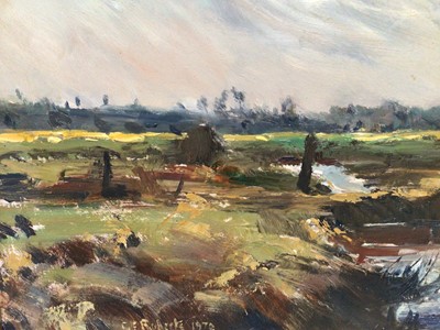 Lot 117 - George E. Roberts, 1970s oil on canvas and on board - a pair of Norfolk landscapes, signed and dated 1970, 40cm x 50cm, in gilt frames