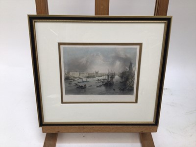 Lot 121 - Group of 19th century hand coloured engravings, views of London to include Somerset House, St. James's Palace, Trafalgar Square, Regents Canal and others, together with other decorative pictures, e...