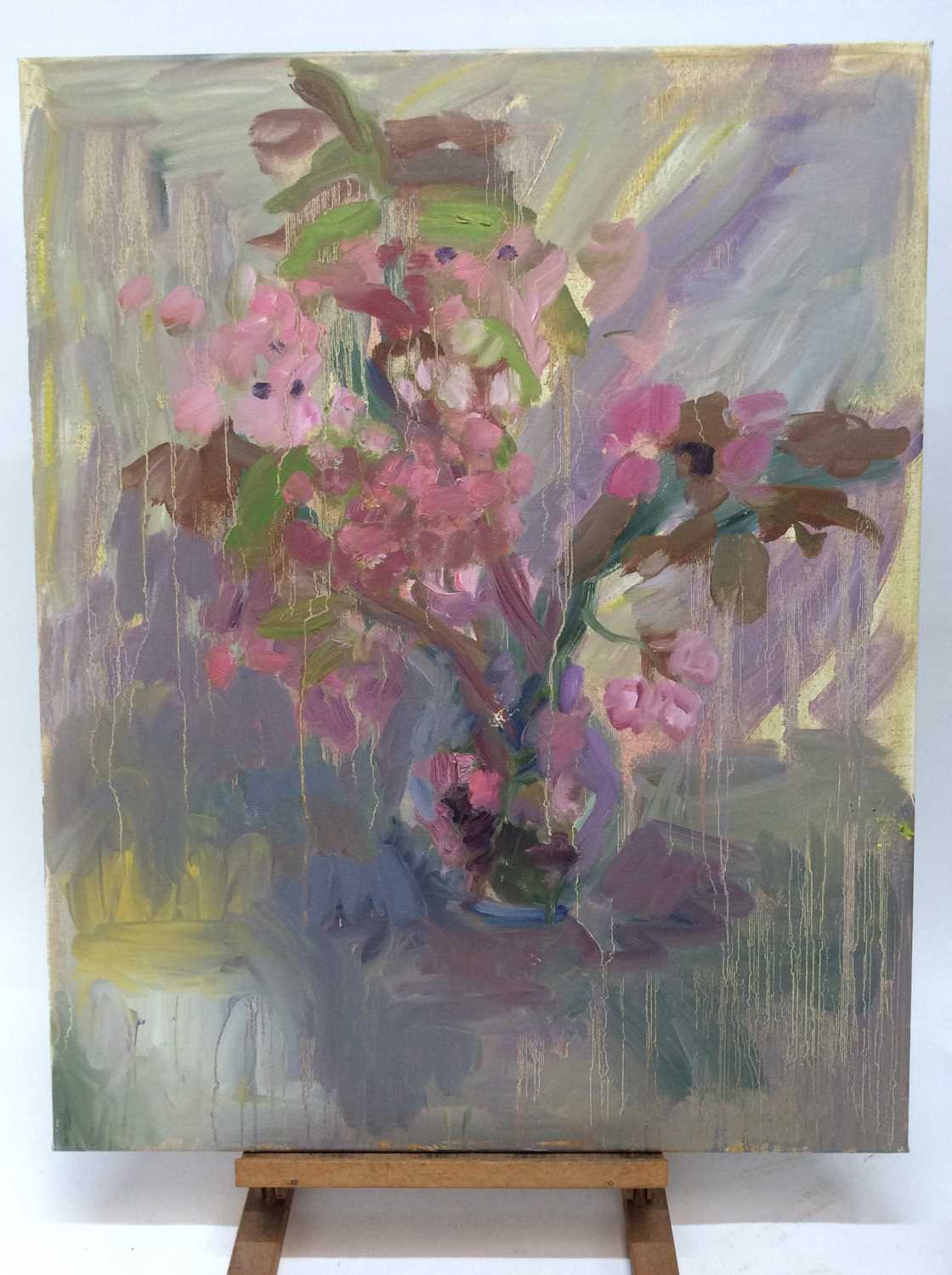 Lot 133 - Annelise Firth (b.1961) oil on canvas still life study-Cherry Blossom in vase, signed and dated verso, 76.5cm x 61cm