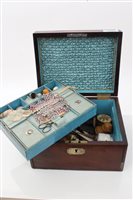 Lot 1500 - Regency rosewood sewing box, blue silk fitted...