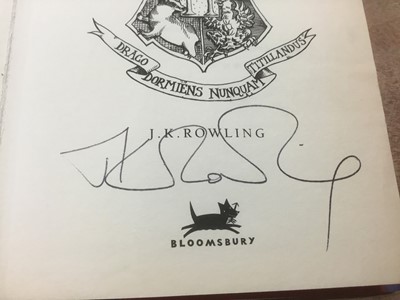 Lot 1682 - J K Rowling - Harry Potter and the Philosopher's Stone, signed by the author,  published by Bloomsbury, London, 1997 (sixteenth printing, with number string 20 19 18 17 16 to the copyright page, an...