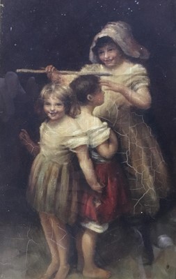 Lot 165 - 19th century school. oil on canvas board, The measuring stick, glazed frame