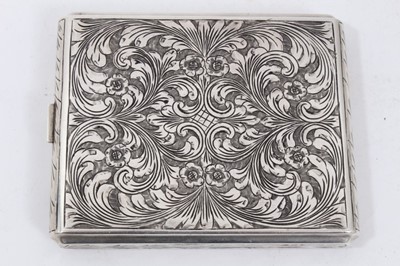 Lot 227 - Early 20th century Continental silver cigarette case, with inlaid gold bands and engraved decoration