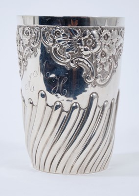 Lot 230 - Victorian silver beaker with half fluted and embossed floral decoration