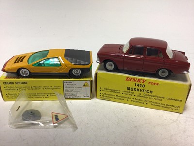 Lot 2152 - Dinky French Issue Carabo Bertone No 1426, Moskvitch No 1410, both boxed (2)