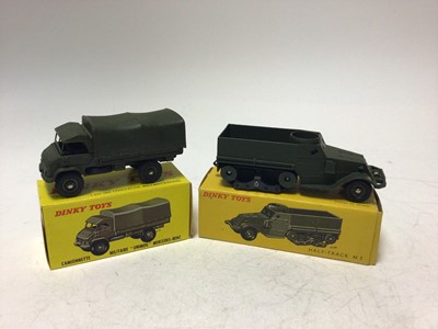Lot 2157 - Dinky Military French Isuue Half-Track M3 No 822, Camionnette Militaire 'Unimog' Mercedes-Benz No 821, both boxed (2)