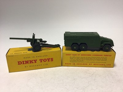 Lot 2159 - Dinky Military 5.5 Medium Gun No 692, Armoured Command Vehicle No 677, Army Covered Wagon No 623, 3-Ton Army Wagon No 621, all boxed (4)