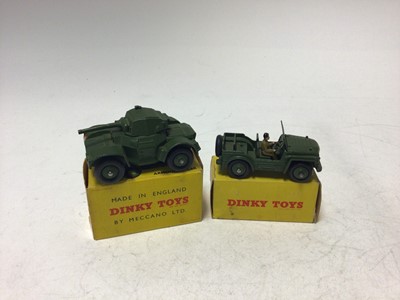 Lot 2160 - Dinky Military Ambulance No 626, 5.5 Medium Gun No 692, Armoured Car No 670, Austin Champ No 674, all boxed (4)