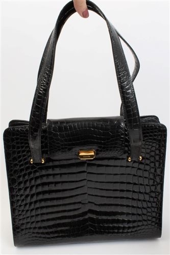 Lot 1450 - Kwanpen black genuine crocodile skin handbag...