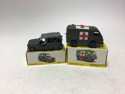 Lot 2168 - Dinky French Issue Sinpar 4 x 4 No 800, Ambulance Militaire No 807, both boxed (2)