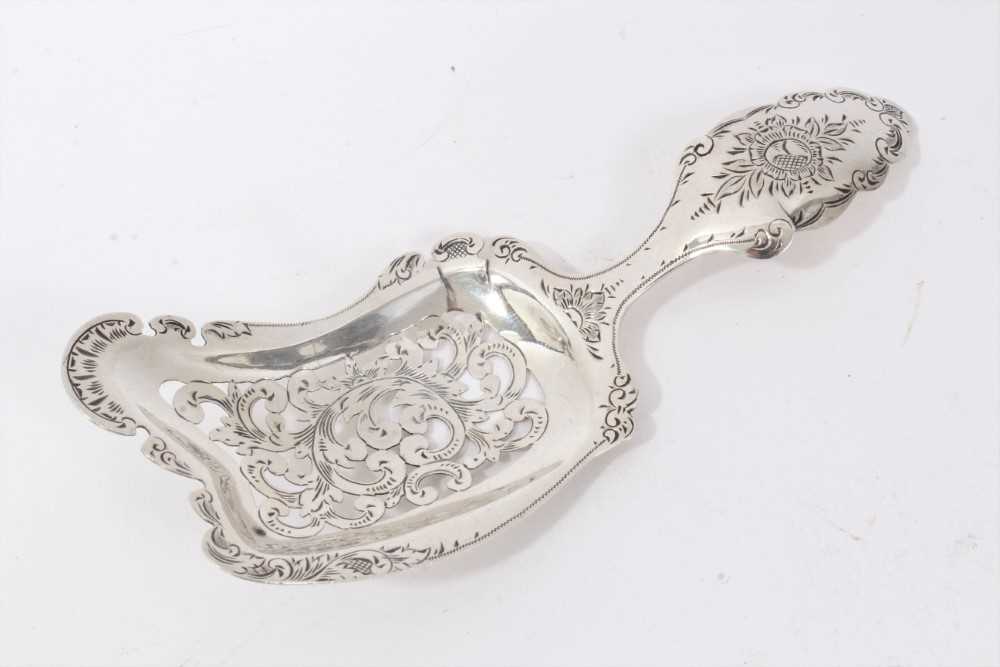 Lot 234 - Dutch silver sifter spoon of rectangular form with foliate pierced bowl