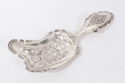 Lot 234 - Dutch silver sifter spoon of rectangular form with foliate pierced bowl