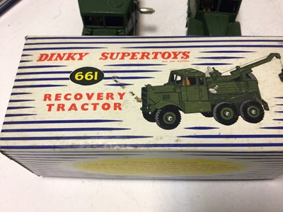 Lot 2178 - Dinky Supertoy Military Recovery tractor No 661, Medium Artillery Tractor No 689, Dinky Centurion Tank No 651, all boxed (3)