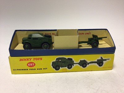Lot 2179 - Dinky Military 25-Pounder Field Gun set No 697, Army Covered Wagon No 623, Army 1-Ton Cargo Truck