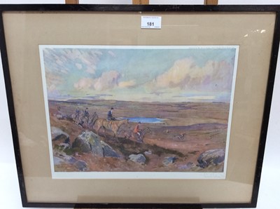 Lot 181 - Lionel Edwards (1878-1966) signed coloured print - Hunting scene, 30cm x 39cm, in glazed frame