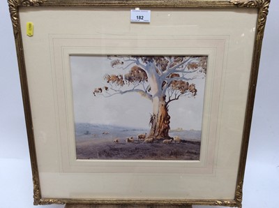 Lot 182 - Victor Robert Watt (1886-1970) watercolour - Sheep Grazing, signed, 24cm x 28cm, in glazed gilt frame. Provenance: Gould Galleries, Victoria, Australia. Together with another similar work by the sa...