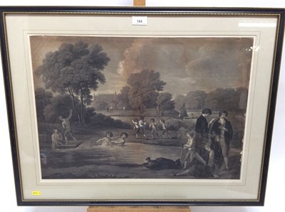 Lot 184 - Early 19th century black and white engraving - Eton students in the river, 41cm x 59cm, in glazed frame