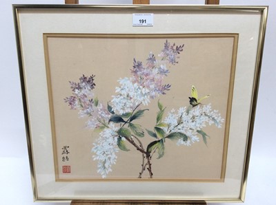Lot 191 - 20th century Oriental School gouache. - botanical study, signed, 30cm x 35cm, in glazed frame