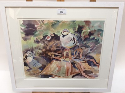 Lot 122 - Peter Partington (b.1941) watercolour - Partridges, signed, 29cm x 37cm, in glazed frame