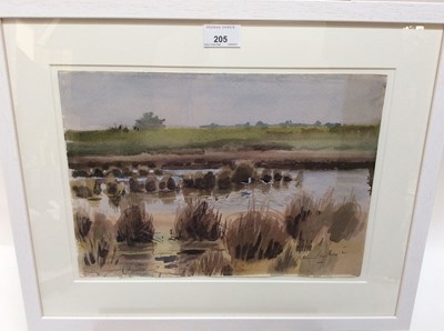 Lot 205 - Peter Partington (b.1941) watercolour - Marsh View, signed, 25cm x 35cm, in glazed frame