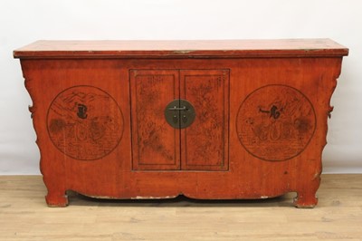 Lot 912 - Chinese red lacquered cabinet