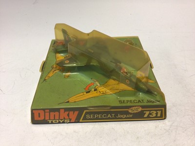 Lot 2206 - Dinky Hawker hurricane MKIIc No 718, Messerschmitt B.F. 109E No 726, S.E.P.E.C.A.T. Jaguar No 731, F-4K Phantom II No 725, all in bubble packed boxes (4)