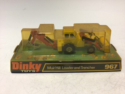 Lot 2208 - Dinky Muir Hill loader and trencher No 967, Shovel Dozer No 977, Road Grader No 963, Land Rover Breakdown Crane No 442, all in bubble packed boxes (4)