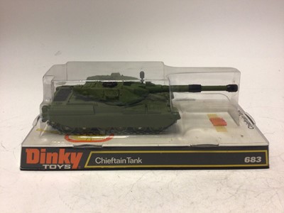 Lot 2210 - Dinky Scropian Tank No 690, 155mm Mobile Gun No 654, Chietan Tank No 633, Bren Gun Carrier No 622, all in bubble packed boxes (4)