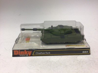 Lot 2210 - Dinky Scropian Tank No 690, 155mm Mobile Gun No 654, Chietan Tank No 633, Bren Gun Carrier No 622, all in bubble packed boxes (4)