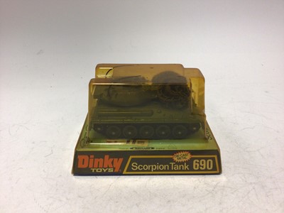 Lot 2210 - Dinky Scropian Tank No 690, 155mm Mobile Gun No 654, Chietan Tank No 633, Bren Gun Carrier No 622, all in bubble packed boxes (4)