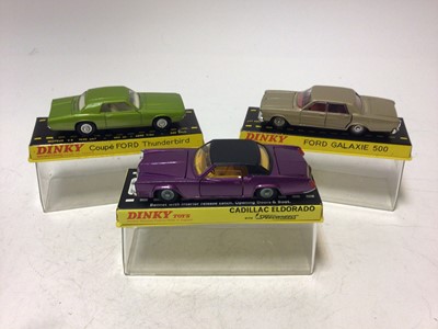 Lot 2213 - Dinky Cadillac Eldorado No 175, French Issue Ford Galaxie 500 no 1402, Coupe Ford Thunderbird No 14129, all boxed (3)