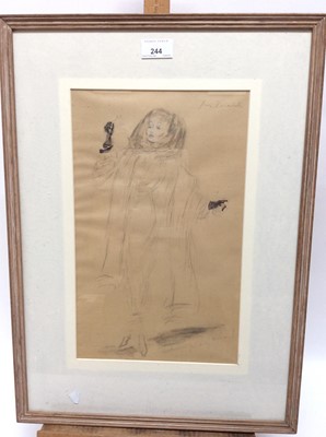 Lot 244 - Oliver Messell (1904-1978) pencil and watercolour costume design, indistinctly titled, signed, 36cm x 22cm, in glazed frame