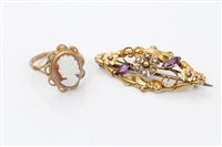 Lot 1556 - Victorian gold (9ct) floral scroll brooch set...