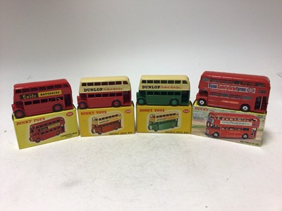 Lot 2239 - Dinky London Bus No 291, Double Deck Bus (Both Red & Green issues) No 291, Routemaster Bus No 289, Leyland Altantean Bus No 292, all boxed (4)