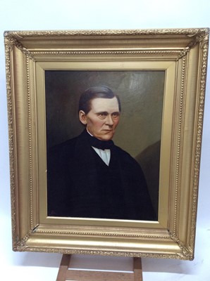 Lot 250 - English  School, 19th century, oil on board - portrait of a gentleman, monogrammed and dated 1884, 55cm x 42cm, in gilt frame