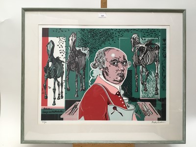 Lot 123 - Rigby Graham (1931-2015) linocut in colours ‘George and the bluebottles’, signed and numbered 33/60