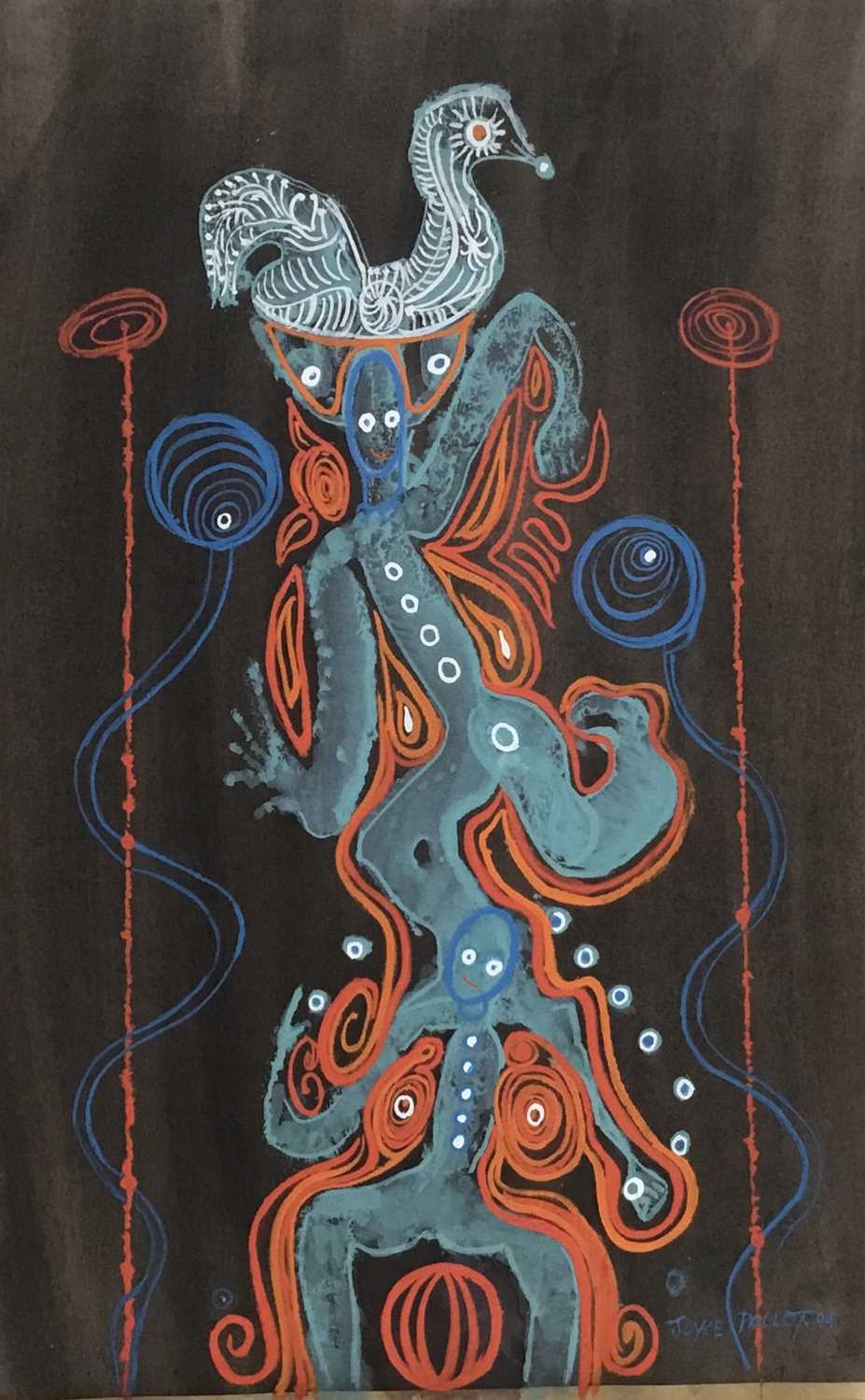 Lot 125 - Joyce Pallot (1912-2004) gouache on paper, totem, signed, 51 x 38cm