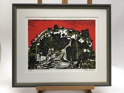Lot 134 - Rigby Graham (1931-2015) linocut in colours, Demamase, Ireland, signed and numbered 67/70, titled verso, 28 x 35cm, glazed frame