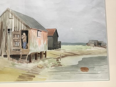 Lot 44 - Tim Holding (b. 1940) watercolour, Fisherman's Hut, Walberswick, signed 39 x 53cm, glazed frame