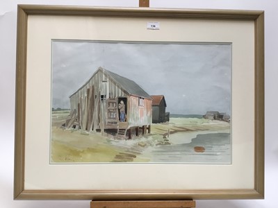 Lot 44 - Tim Holding (b. 1940) watercolour, Fisherman's Hut, Walberswick, signed 39 x 53cm, glazed frame