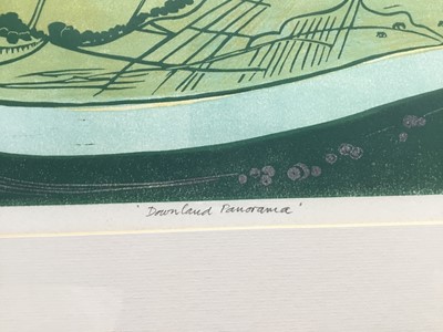 Lot 137 - Penny Berry Patterson (1941-2021) colour linocut, 'Downland Panorama' signed and numbered 1/30, image 31 x 52cm, glazed frame